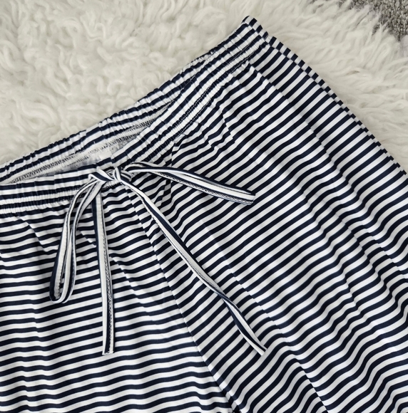 Fashion Casual Drawstring Elastic Waist Womens Stripe Wide Leg Pants. Bl… - Picture 2 of 9